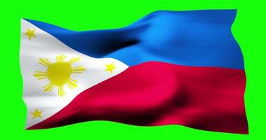 Flag of Philippines realistic waving on green screen. Seamless loop animation with high quality video