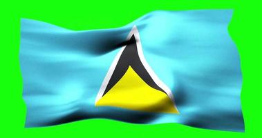 Flag of Saint Lucia realistic waving on green screen. Seamless loop animation with high quality video