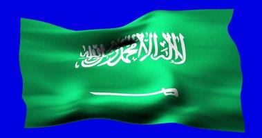 Flag of Saudi Arabia realistic waving on blue screen. Seamless loop animation with high quality video