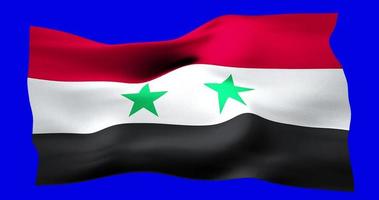 Flag of Syria realistic waving on blue screen. Seamless loop animation with high quality video