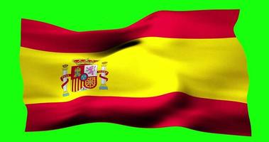 Flag of Spain realistic waving on green screen. Seamless loop animation with high quality video