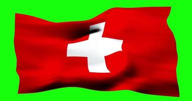 Flag of Switzerland realistic waving on green screen. Seamless loop animation with high quality video
