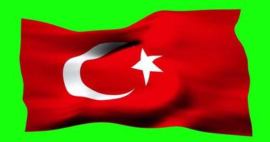 Flag of Turkey realistic waving on green screen. Seamless loop animation with high quality video