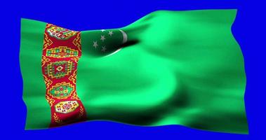 Flag of Turkmenistan realistic waving on blue screen. Seamless loop animation with high quality video