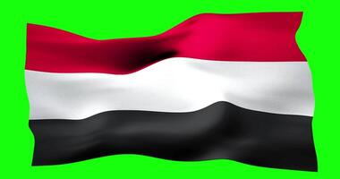 Flag of Yemen realistic waving on green screen. Seamless loop animation with high quality video