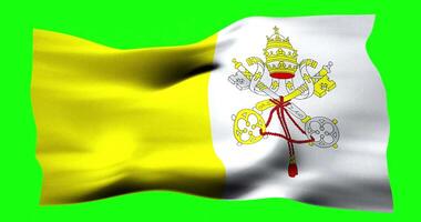 Flag of Vatican City realistic waving on green screen. Seamless loop animation with high quality video