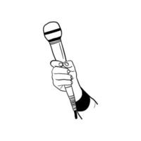 illustration of a hand holding a microphone,hand drawn icon of a hand holding a microphone vector