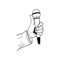 illustration of a hand holding a microphone,hand drawn icon of a hand holding a microphone vector