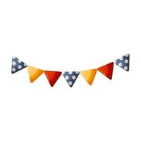 Buntings with colorful carnival flags. Garland of colored flags with dots on wash line. Birthday party, celebration, holiday, event, festive, congratulations concept. vector