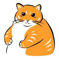 ilustración dibujada a mano de gato gordo de color naranja. arte lineal, contorno negro. personaje de dibujos animados lindo gatito. bosquejo del garabato. adecuado para impresión, carteles, tarjetas de felicitación. vector