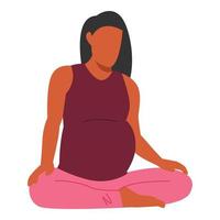 pregnant african american woman. female yoga sitting pose. concept of health, wellness, baby, pregnancy, woman theme. vector illustration. data style.
