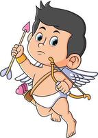 The cool cupid is posing in the sky while flying with love arrow vector