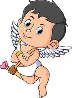 The cute cupid boy is posing with the love arrow vector