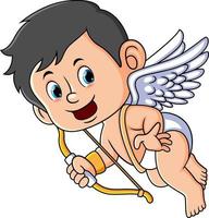 The happy cupid is holding a bow and flying with wing vector