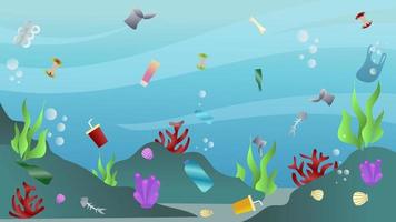 Fondo de ilustración de vector de fondo de mar. plantas submarinas vectoriales, acuario simple con fondo marino, encabezado y banner del sitio web de vida marina submarina. paisaje submarino con peces