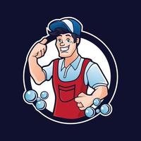 Cleaning guy with thumb up mascot logo vector