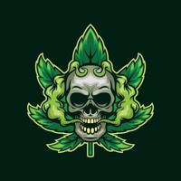 Skull with green smoke and background leaf vector