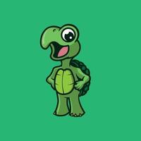 mascota de tortuga con un vector de cara feliz