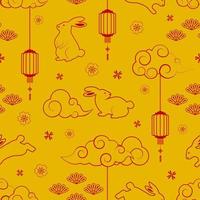 Rabbit character seamless pattern with asian elements for decorative chinese new year 2023 and mid autumn festival vector