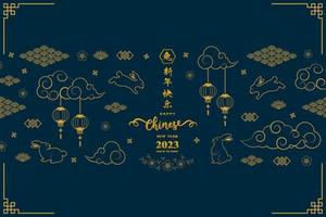 Chinese new year 2023,year of the rabbit with asian elements on dark blue background vector