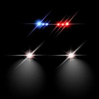 Realistic set of colorful car police flashers on black background vector illustration