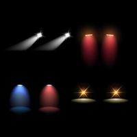 conjunto realista de faros delanteros de coche coloridos y luces de sirena aisladas en la ilustración de vector de fondo negro