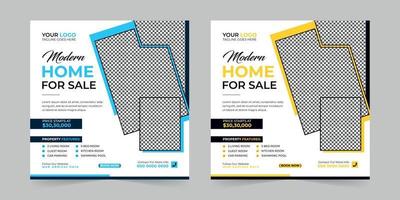 venta de casas de bienes raíces y publicidad de alquiler de casas banner de publicación de medios sociales cuadrado moderno para agencia de marketing digital, elegante diseño de plantilla de promoción de negocios corporativos vector