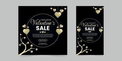 historias editables de instagram del día de san valentín y publicación cuadrada en redes sociales con un fondo de diseño en forma de corazón para anuncios de promoción de marketing digital, ventas y plantilla de banner web de descuento vector