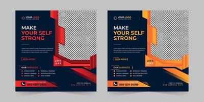Fitness gym yoga sports workout square social media post and web banner for digital marketing company template vector design