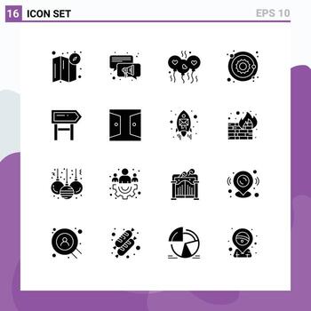 16 glifos sólidos universales establecidos para aplicaciones web y móviles tablero de motivación corazón dirección estrella elementos de diseño vectorial editables vector