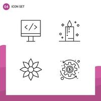 Set of 4 Commercial Filledline Flat Colors pack for computer flower candle amaryllis coin Editable Vector Design Elements