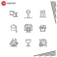 Modern Set of 9 Outlines and symbols such as browser hat dumbbell graduation hat education Editable Vector Design Elements