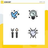 4 Thematic Vector Filledline Flat Colors and Editable Symbols of arrow shovel brainstorming garden molecule Editable Vector Design Elements