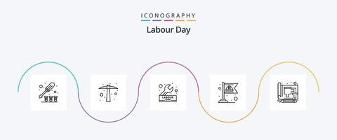 Labour Day Line 5 Icon Pack Including blue. labor. day. flag. wrench vector