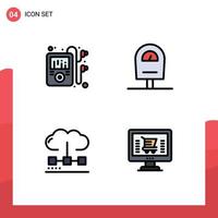 Universal Icon Symbols Group of 4 Modern Filledline Flat Colors of multimedia media machine cloud online Editable Vector Design Elements