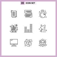 9 Universal Outlines Set for Web and Mobile Applications equalizer shopping flask product cart Editable Vector Design Elements