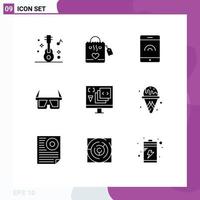 9 Universal Solid Glyphs Set for Web and Mobile Applications development coding mobile app glasses Editable Vector Design Elements