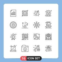 Pack of 16 Modern Outlines Signs and Symbols for Web Print Media such as badge text stock font creative Editable Vector Design Elements