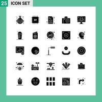 Solid Glyph Pack of 25 Universal Symbols of screen dmca protection hardware studio camera Editable Vector Design Elements