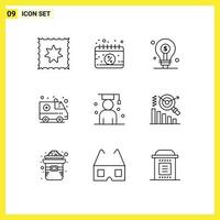 Mobile Interface Outline Set of 9 Pictograms of scholar graduate idea avatar emergency Editable Vector Design Elements