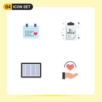 Set of 4 Modern UI Icons Symbols Signs for calender barcodes wedding science shopping Editable Vector Design Elements