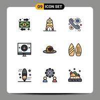 Set of 9 Modern UI Icons Symbols Signs for beach shopping faq search glass Editable Vector Design Elements