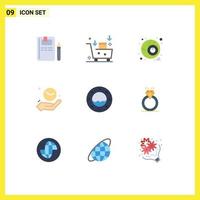 Pack of 9 Modern Flat Colors Signs and Symbols for Web Print Media such as porthole time emarketing hold clock Editable Vector Design Elements