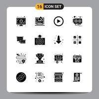 Solid Glyph Pack of 16 Universal Symbols of business video card video video card Editable Vector Design Elements