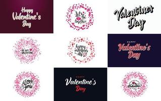 Happy Valentine's Day greeting card template with a romantic theme and a red color scheme vector
