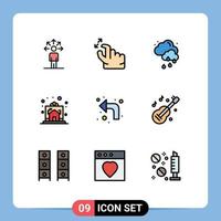 Pack of 9 Modern Filledline Flat Colors Signs and Symbols for Web Print Media such as reload house cloud home gift Editable Vector Design Elements