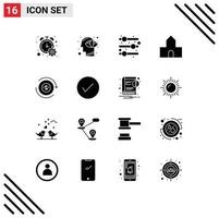 Solid Glyph Pack of 16 Universal Symbols of transaction cash mind christian building catholic Editable Vector Design Elements