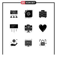 Mobile Interface Solid Glyph Set of 9 Pictograms of page home beach cooler air Editable Vector Design Elements