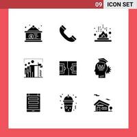 Mobile Interface Solid Glyph Set of 9 Pictograms of football group fire win flag Editable Vector Design Elements