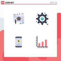 Modern Set of 4 Flat Icons Pictograph of plan mobile payment plan setting analysis Editable Vector Design Elements